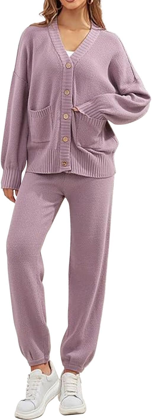 Trendy Women's 2 Piece Outfit Lounge Set with Cardigan Sweater