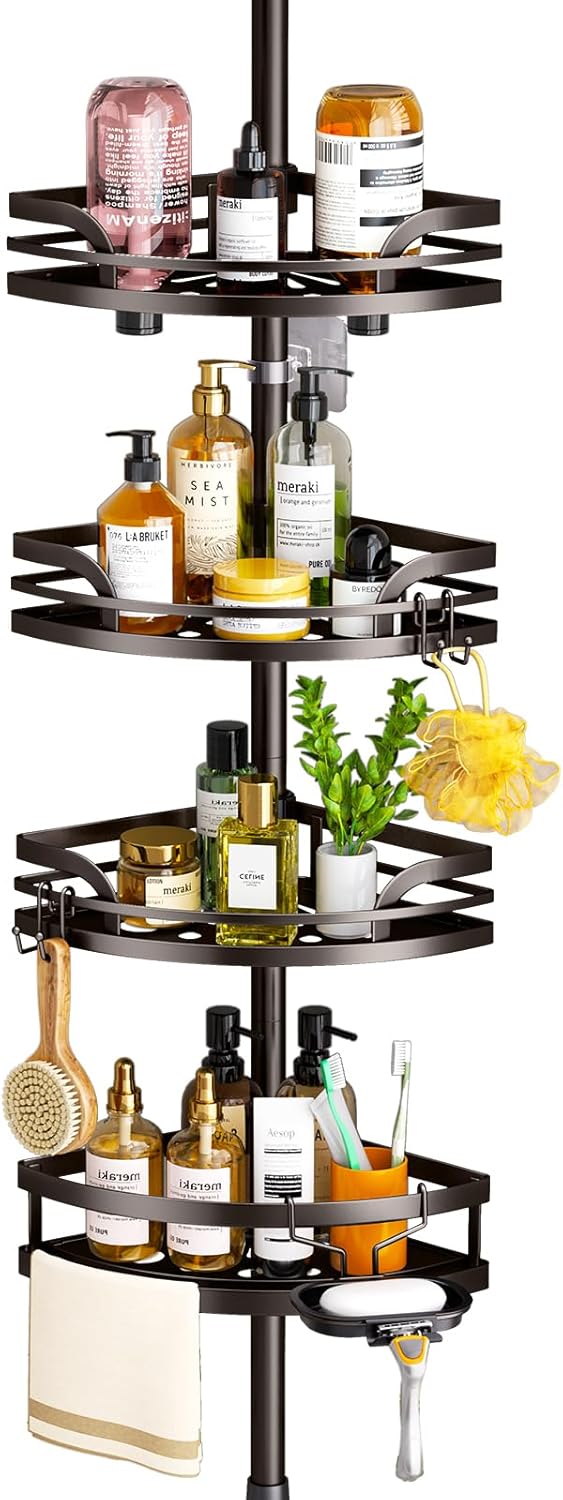 HAMITOR Shower Caddy Tension Pole: Adjustable Bathroom Organizer