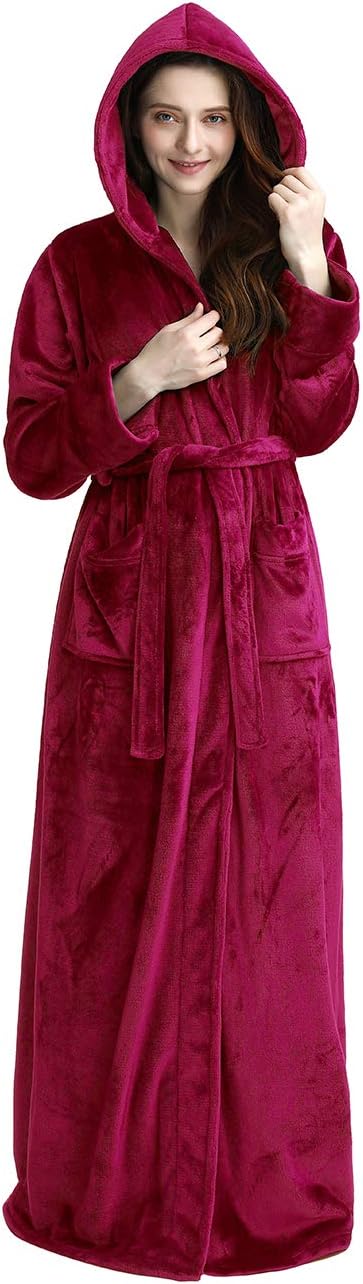 iCREAT Womens Long Hooded Bathrobe Fleece for Cozy Comfort