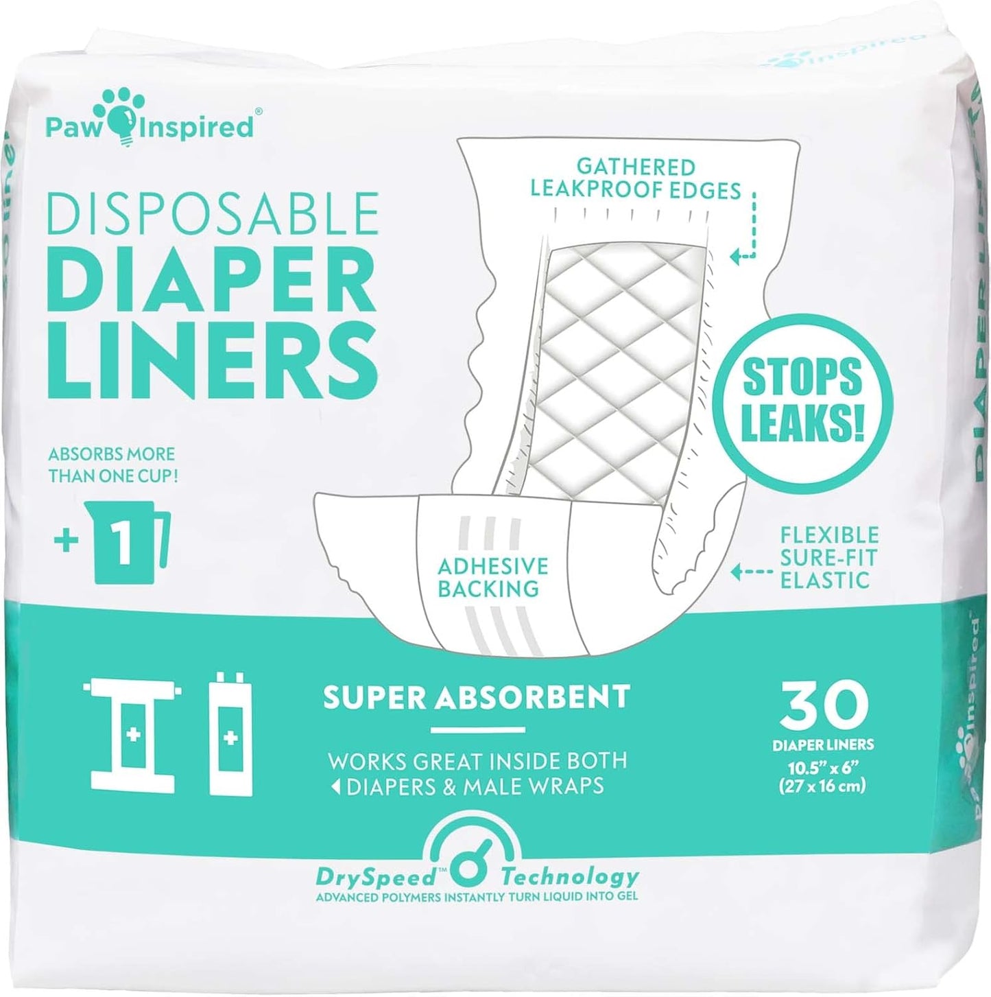 Paw Inspired Dog Diaper Liners | Leakproof Inserts (30 Count)