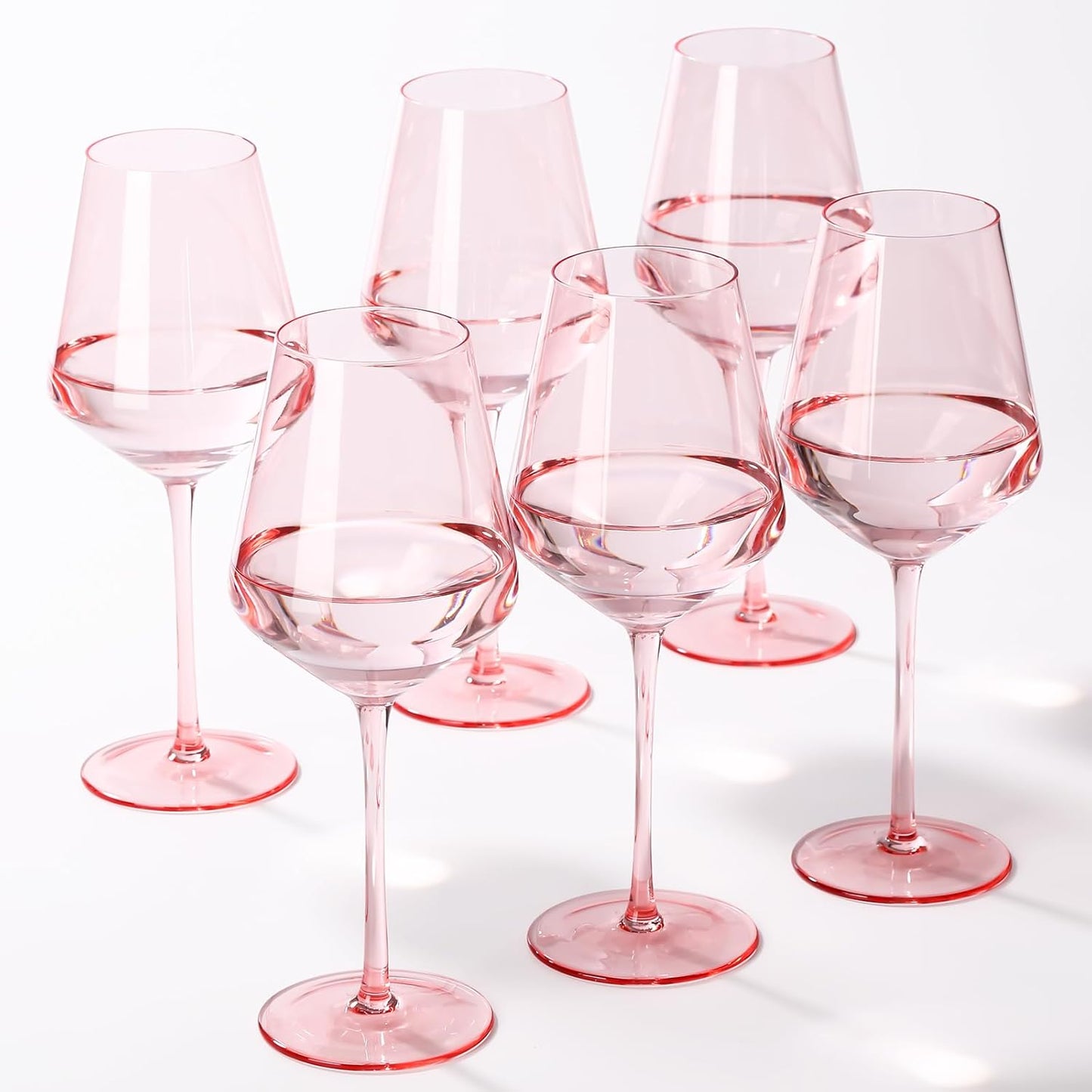 Pink Wine Glasses Set of 6, Handblown Colored Glassware