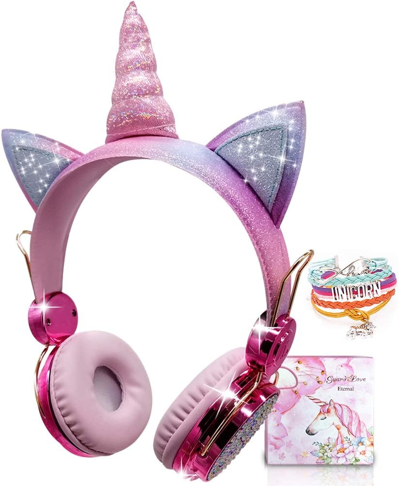 Wireless Unicorn Kids Headphones - Mic & Adjustable Headband