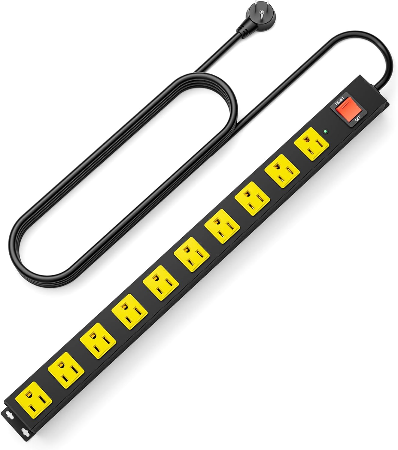10 Outlet Metal Power Strip with 15FT Cord for Garage Use