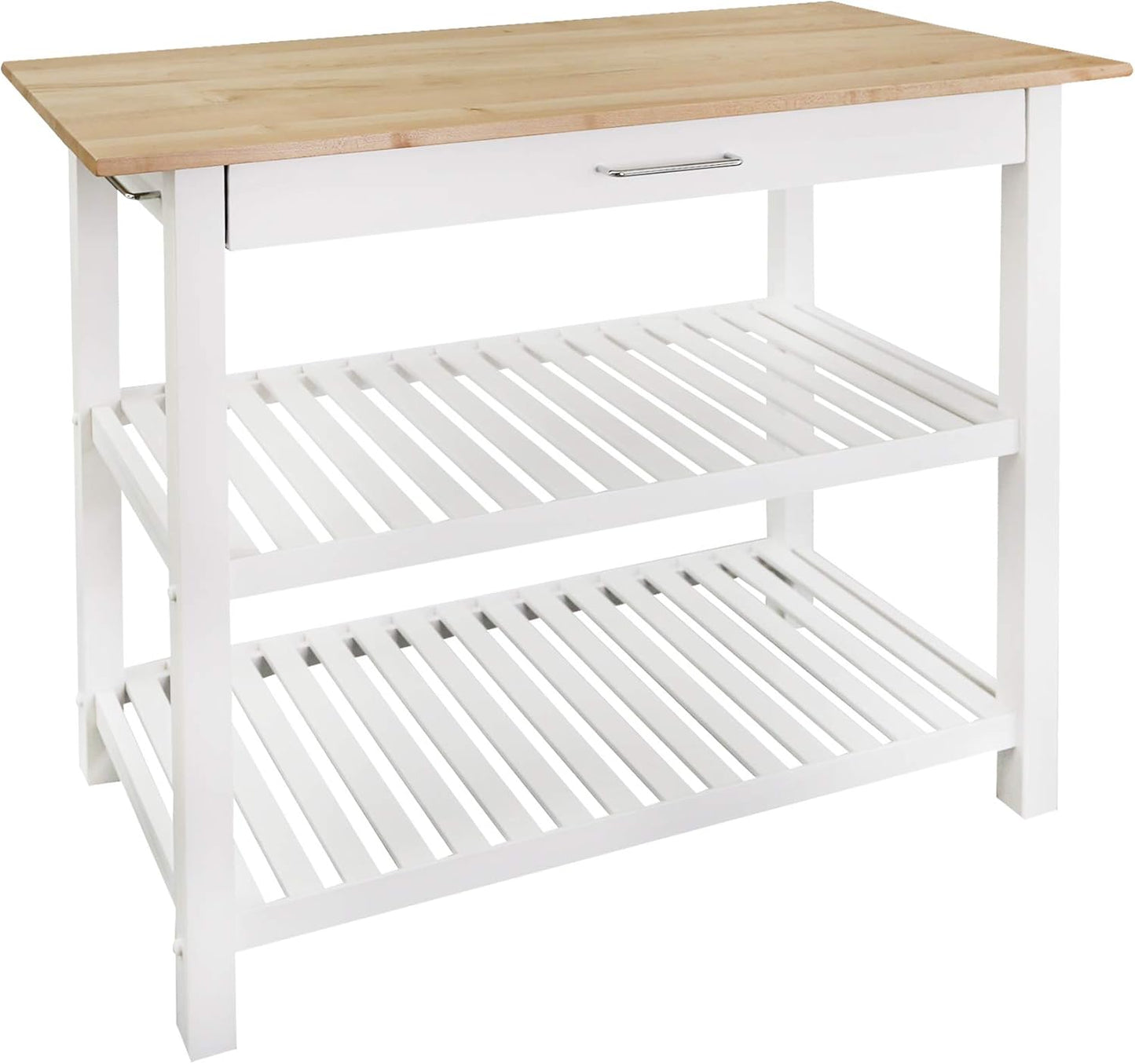 Casual Home Solid Wood Kitchen Island with Maple Top and White Base