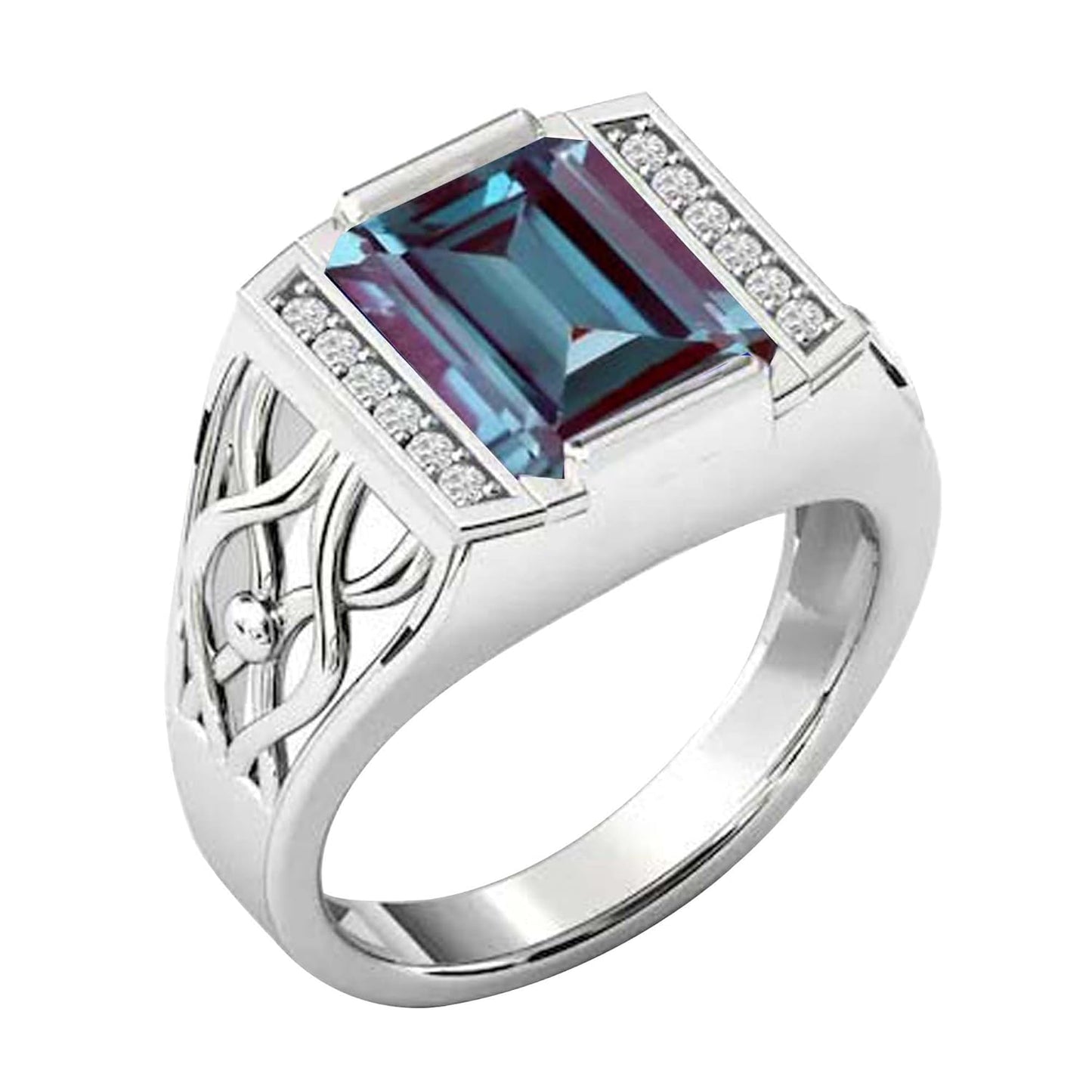 Solid 925 Sterling Silver Vintage Alexandrite Ring for Men