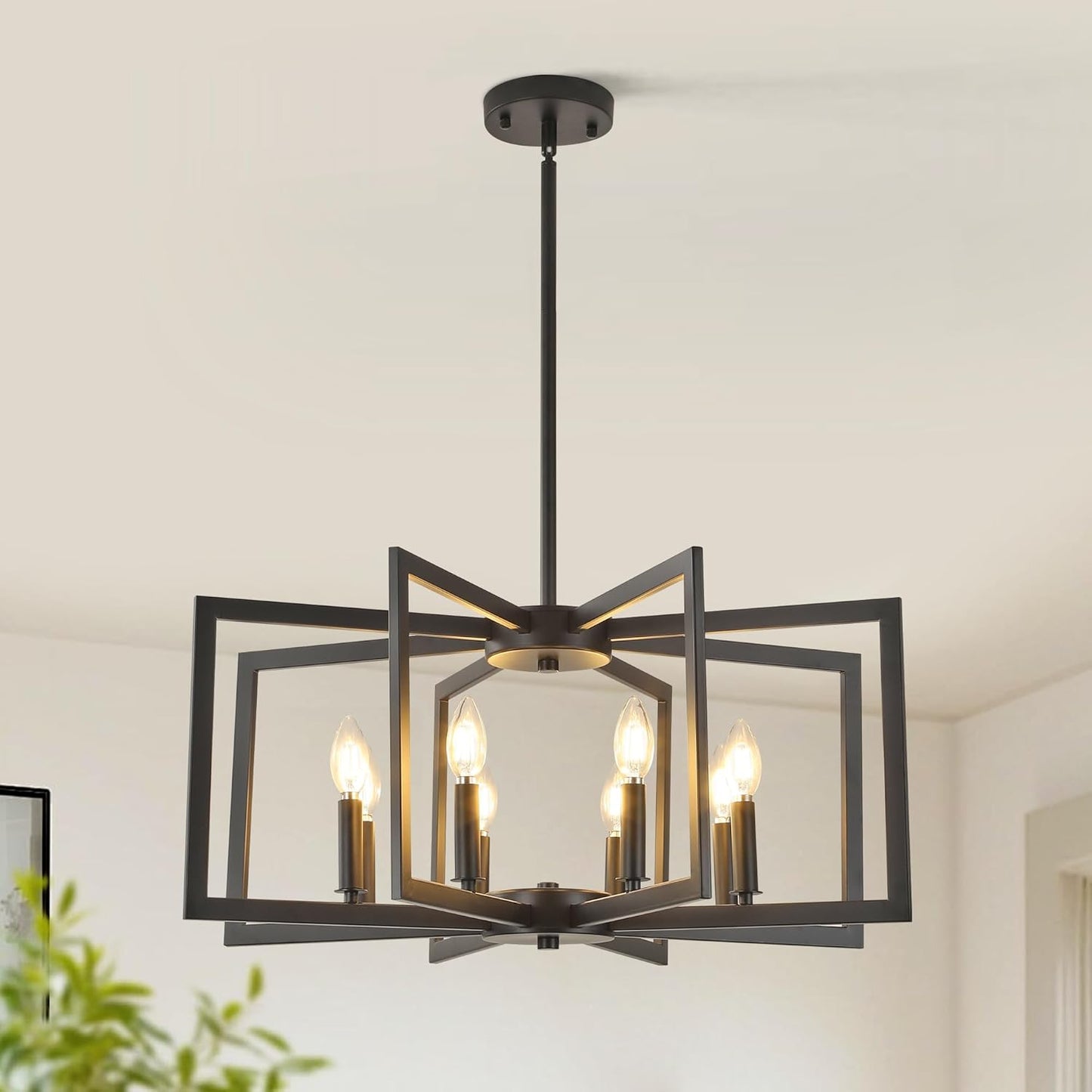 8-Light Modern Farmhouse Black Geometric Chandelier for Dining