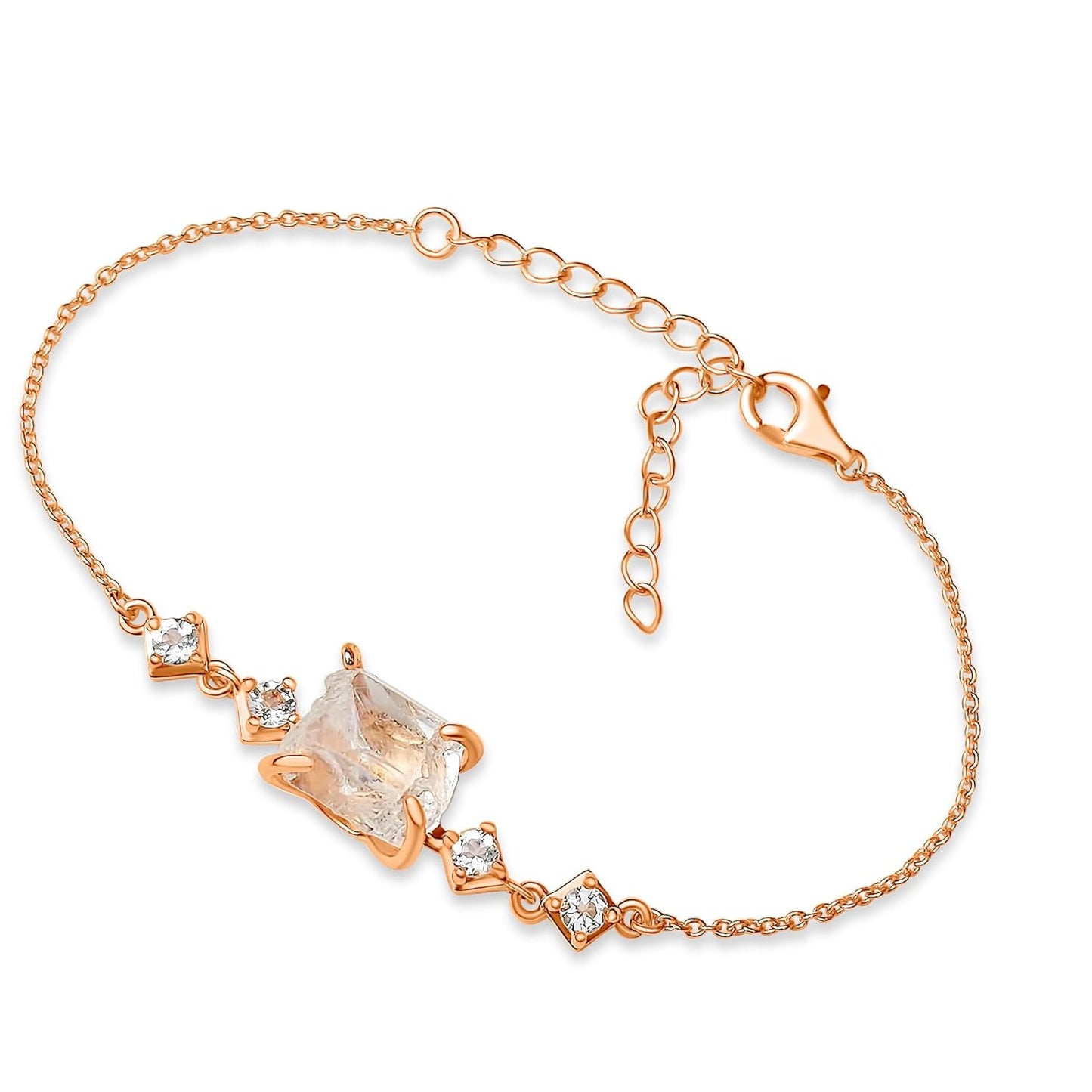 Raw Clear Quartz Crystal Chain Bracelet for Birthstone Gifts