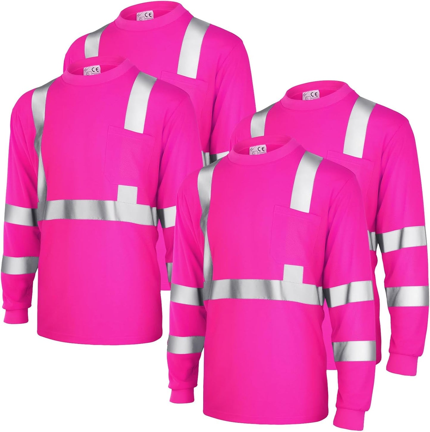 High Visibility Long Sleeve Safety Shirts for Women - 4 Pcs Set
