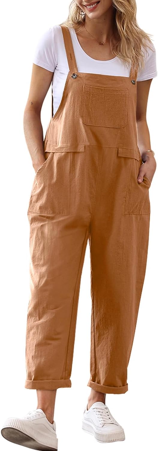 YESNO Women Long Casual Loose Bib Pants for Stylish Comfort