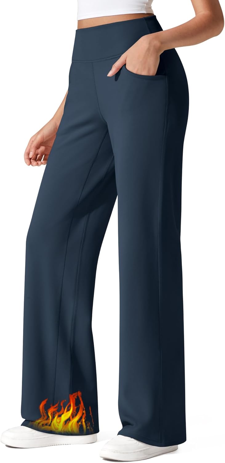 G4Free Fleece Lined Pants for Women - Cozy Wide Leg Trousers
