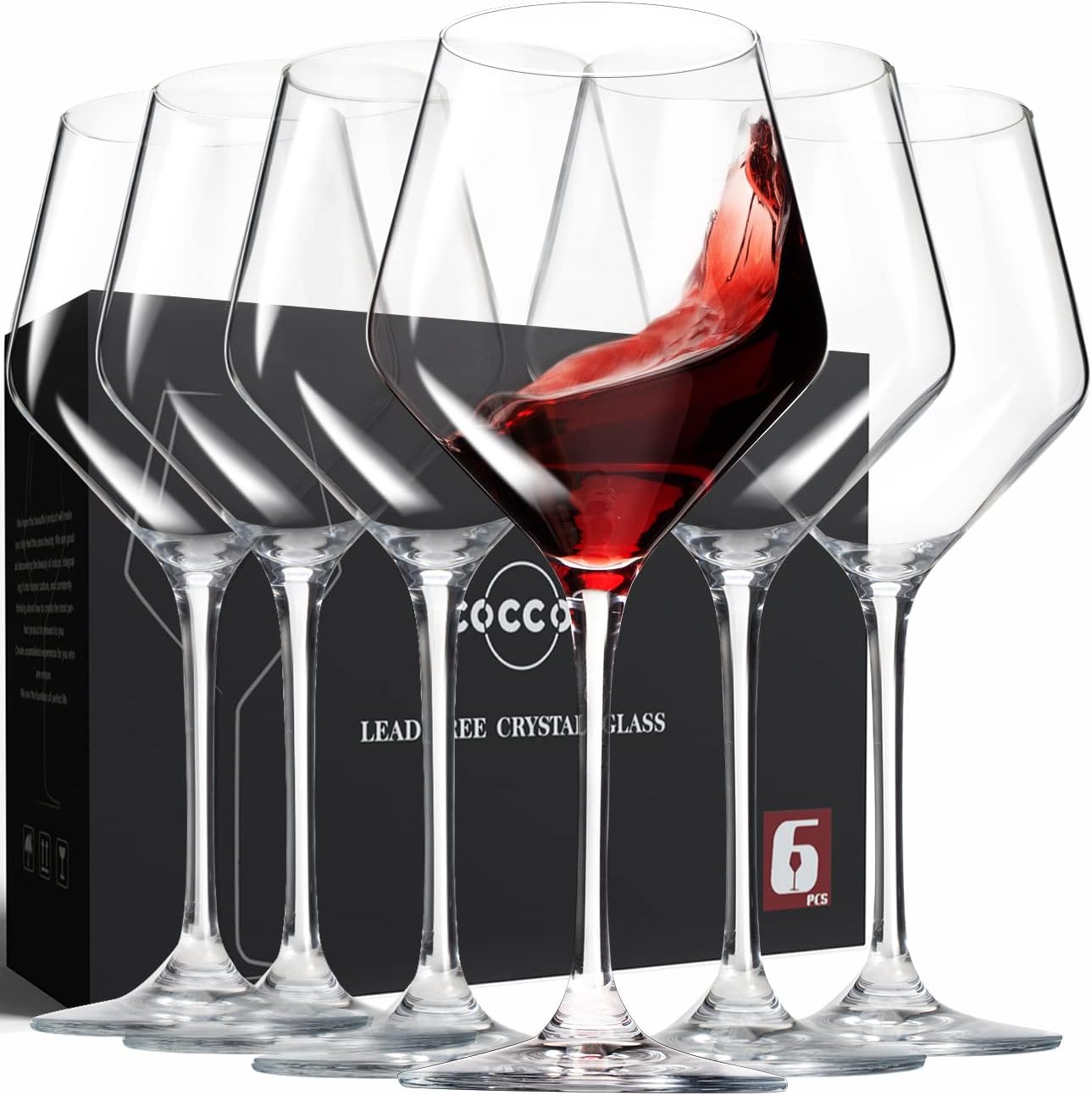 Hand Blown Italian Style Wine Glasses Set of 6 for Enthusiasts