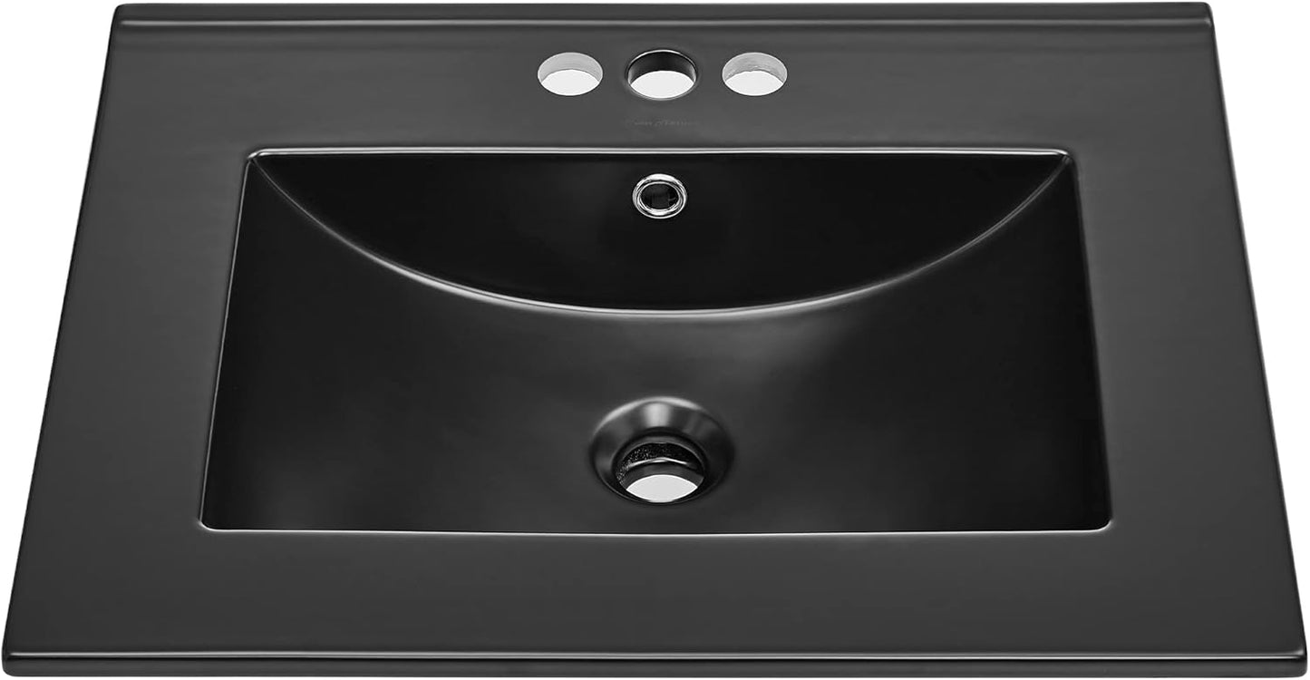 24 in Ceramic Vanity Top with Three Holes in Matte Black Finish