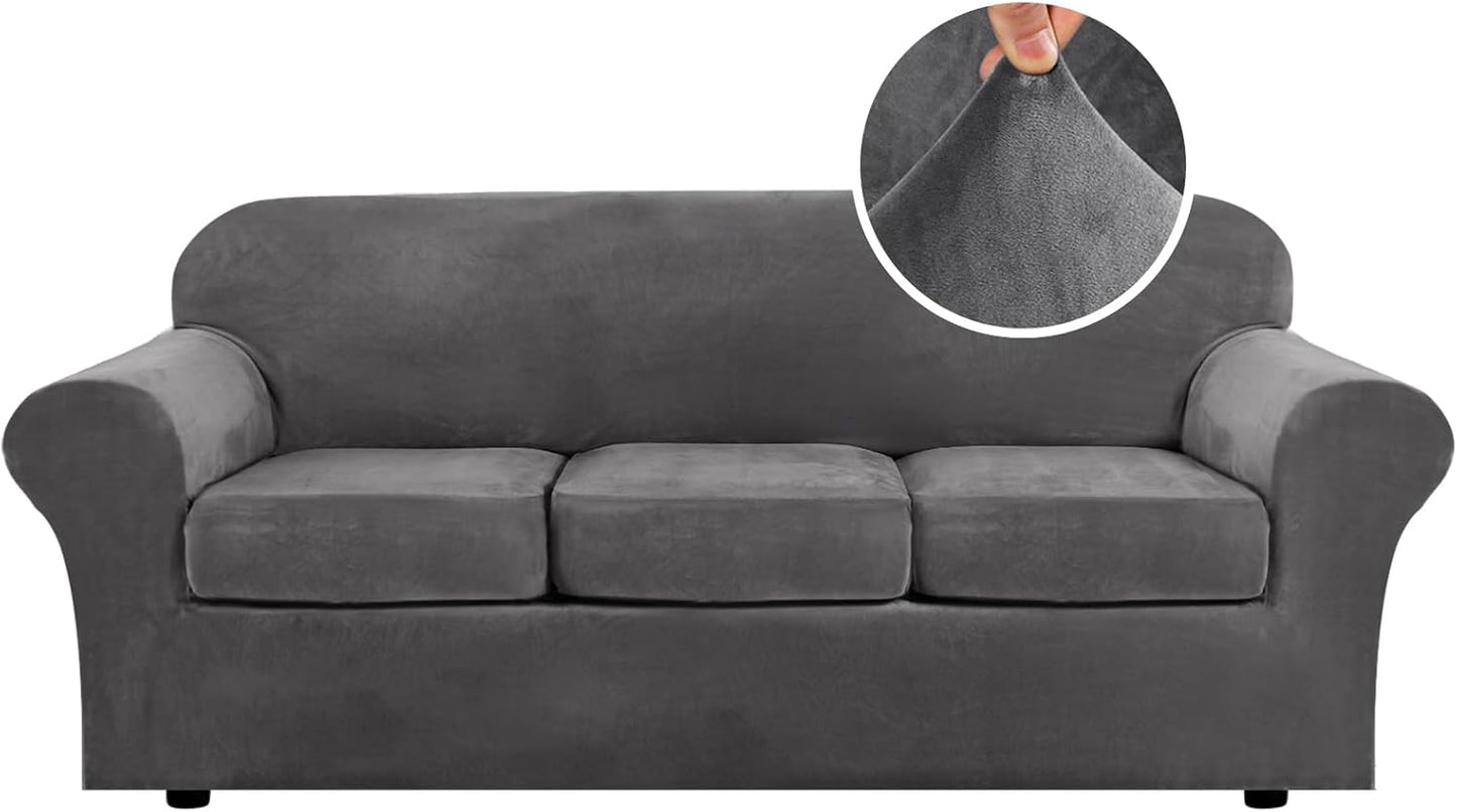 H.VERSAILTEX 4 Pieces Thick Velvet Sofa Covers for 3 Cushion