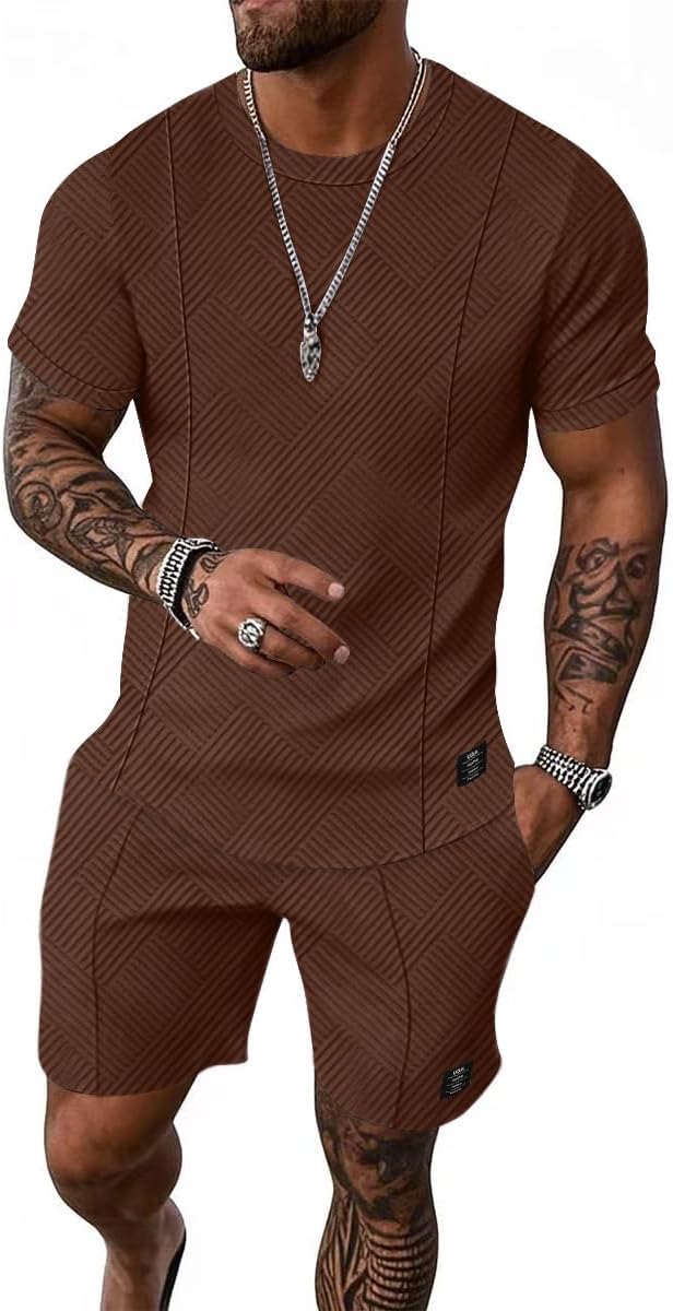 UOUA Mens Short Sets Summer 2 Piece Outfits for Casual Style