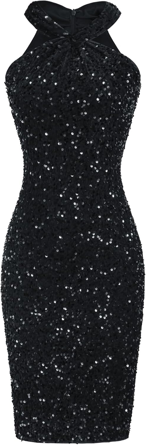Sequin Dress for Women by GRACE KARIN - Sparkly Halter Mini