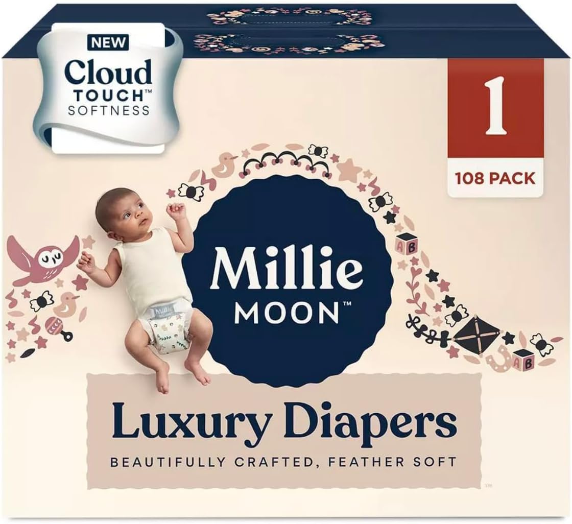 Millie Moon Luxury Diapers Size 1, 108 Count Ultimate Comfort