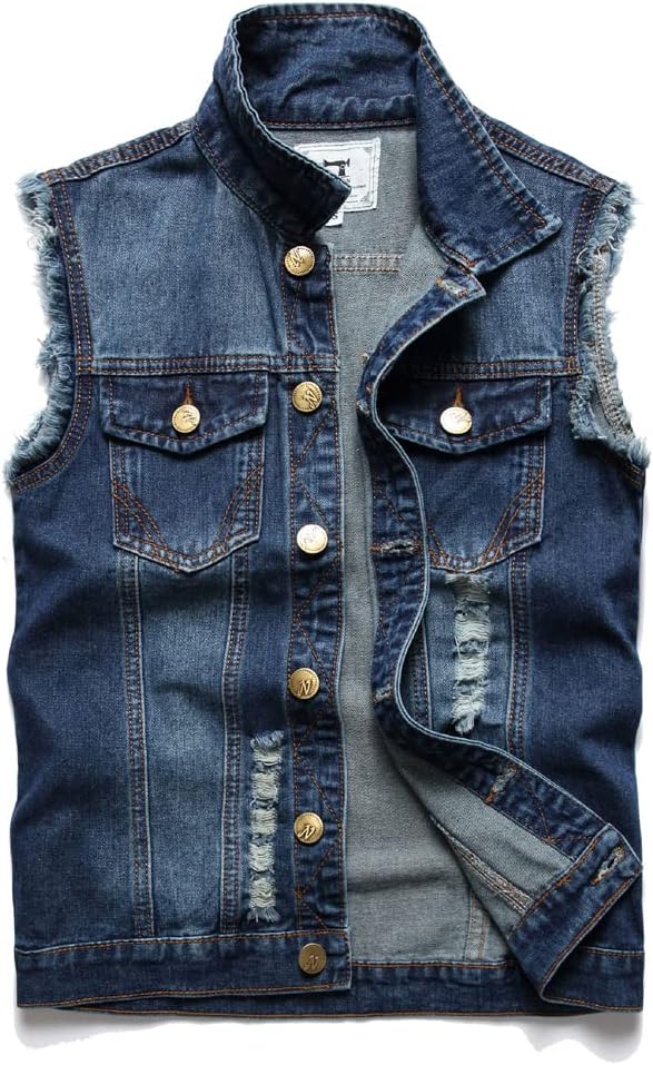 Men's Denim Vest Slim Fit Vintage Casual Ripped Summer Jacket