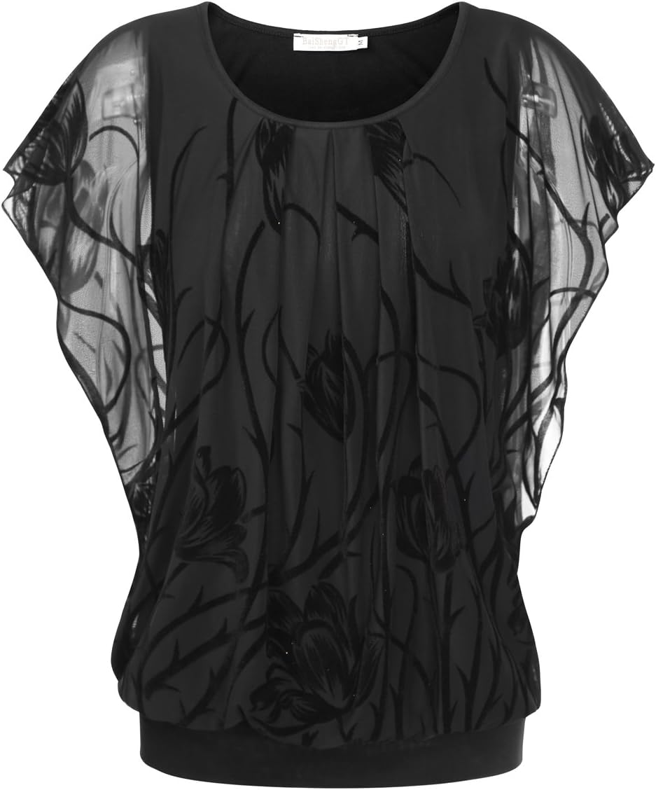 BAISHENGGT Womens Summer Tops Flutter Short Sleeve Blouses