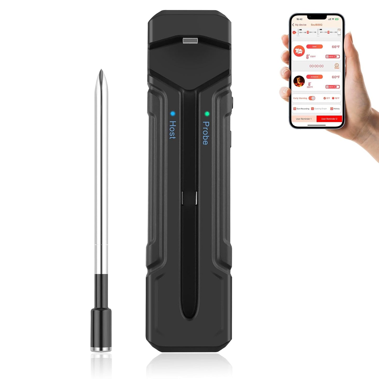AKALULI Wireless Meat Thermometer - Instant Read, 300FT Range