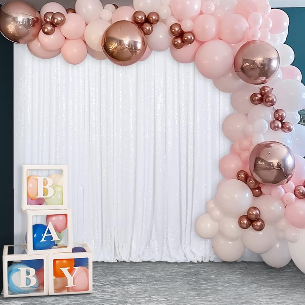 ShinyBeauty 5x10FT White Sequin Curtain - Glittery Photo Booth Bliss