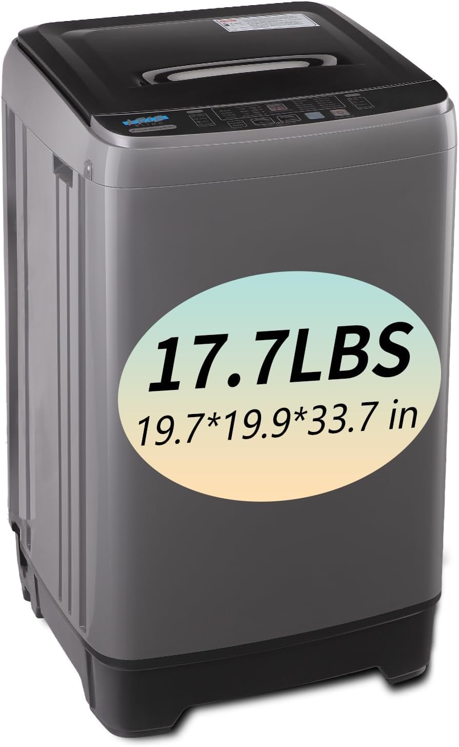Portable 17.7lbs Automatic Washer - 10 Programs, Ideal for RV, Dorm - Dark Grey