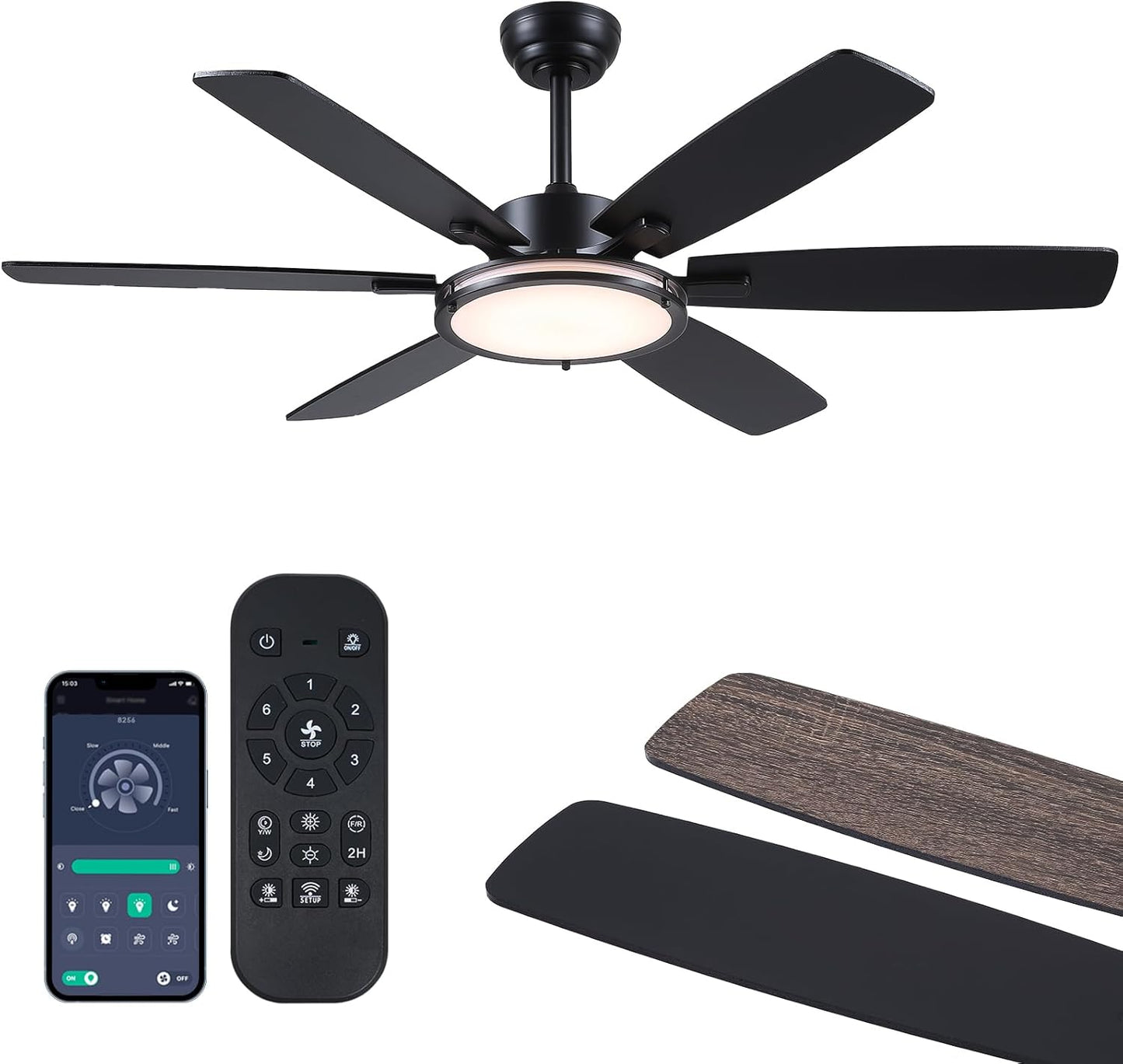 52in Ceiling Fan with Light and Remote Control for Modern Homes