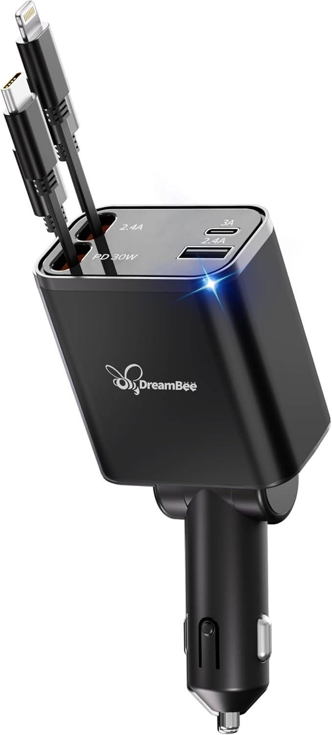 Fast Charge on the Go: 4-in-1 Retractable Car Charger