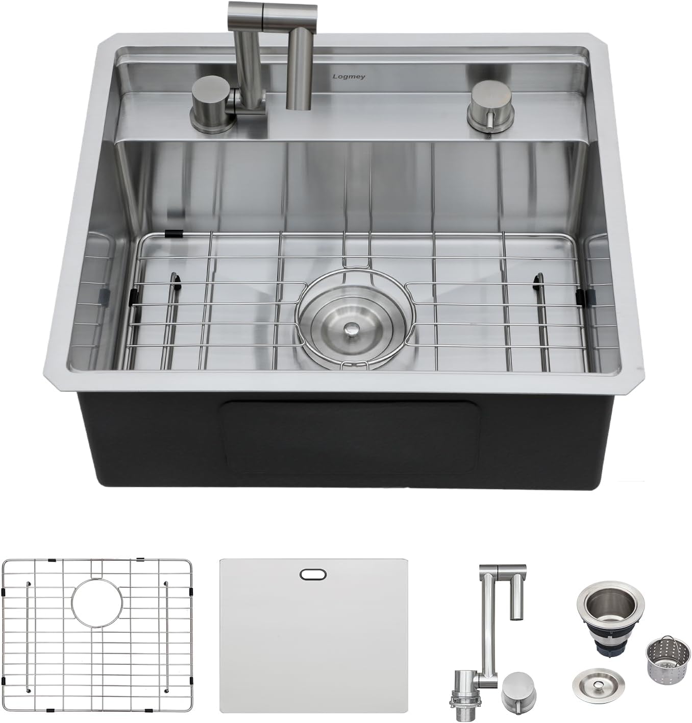 Logmey 21x18 Inch Outdoor Kitchen Sink with Foldable Faucet