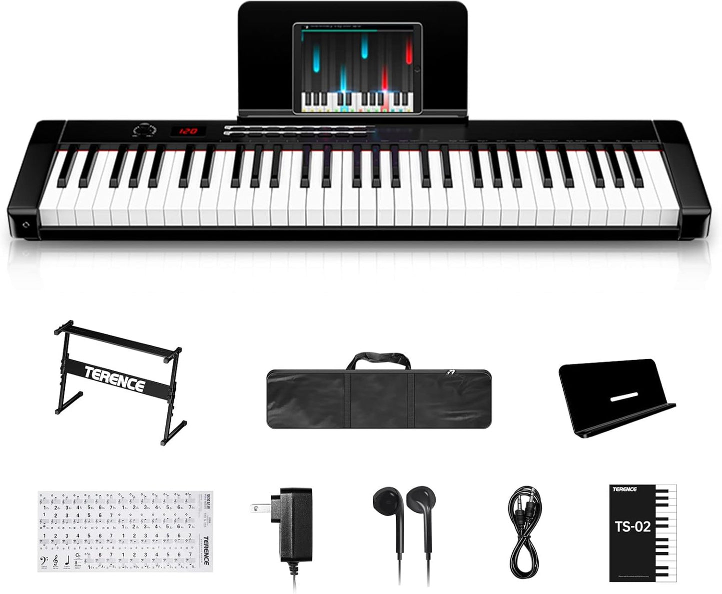 TERENCE 61-Key Keyboard Piano: Semi-Weighted with LCD Display