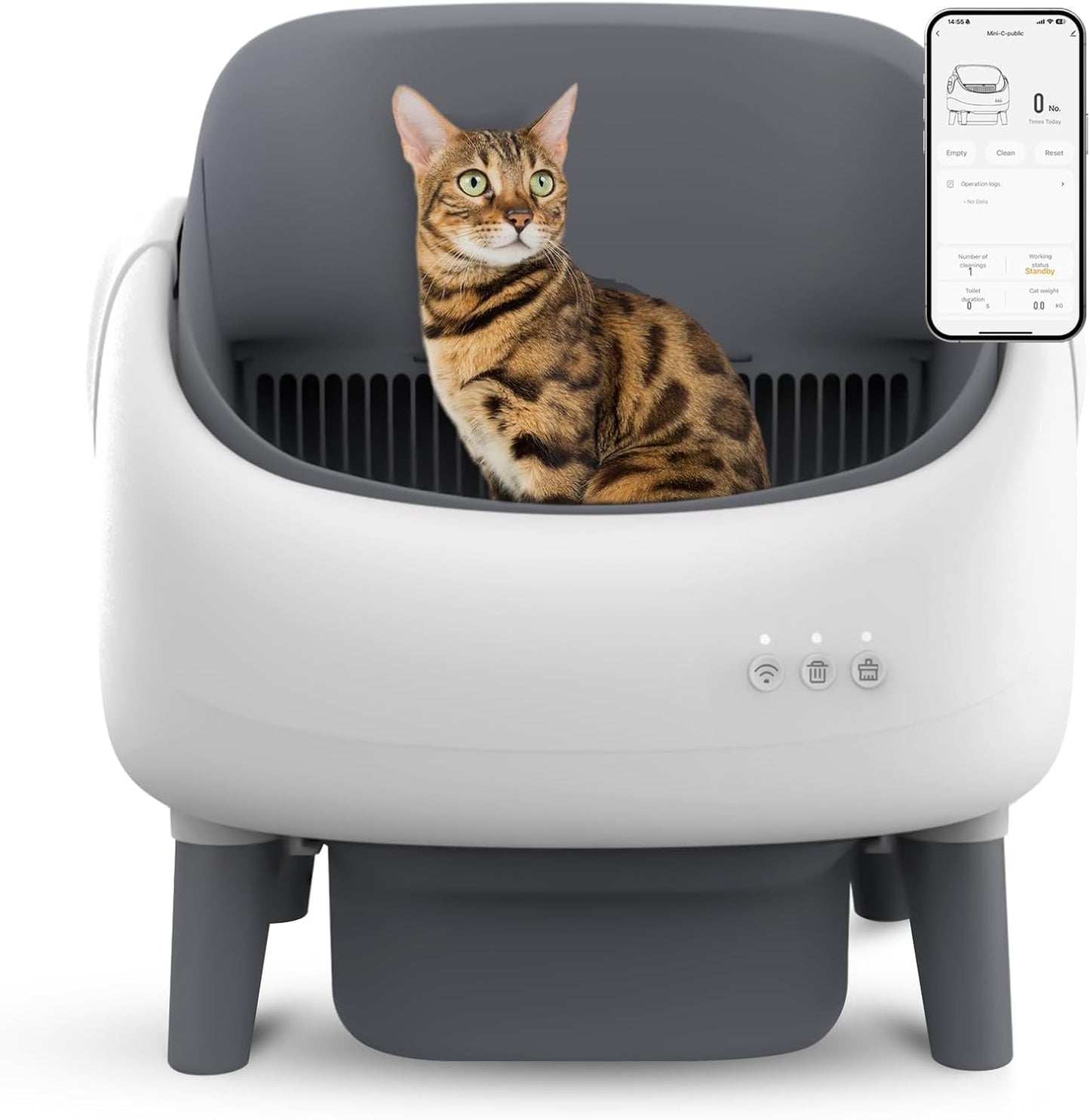 Open-Top Self Cleaning Litter Box with App Control and Safety Sensors