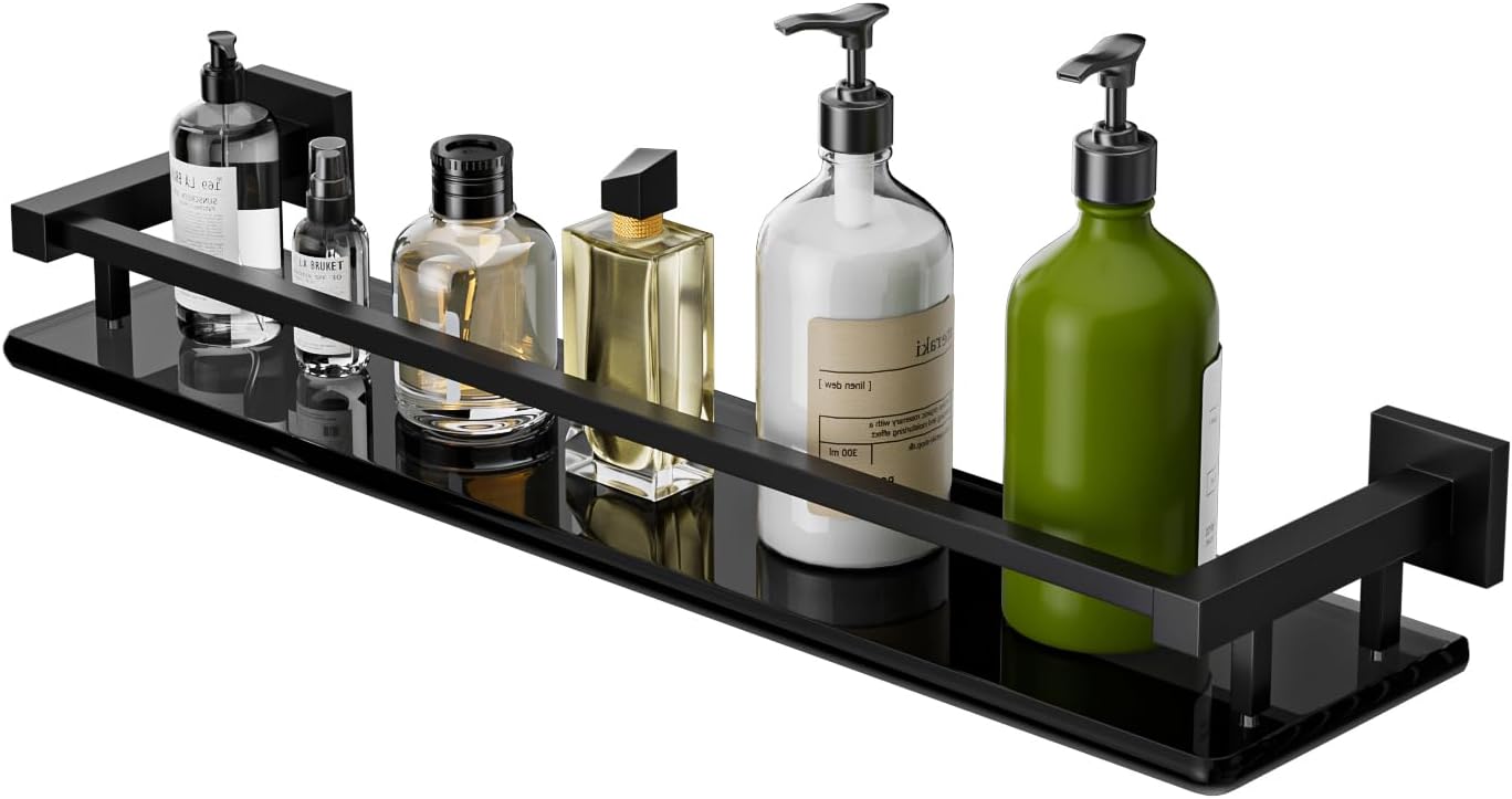 Alise Bathroom Shelves - Modern Matte Black Glass Shelf 20 in