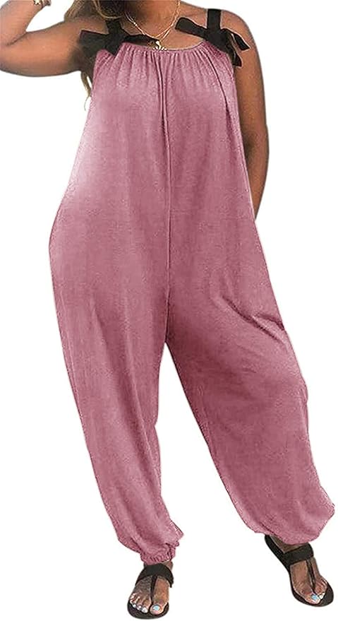 LAMISSCHE Plus Size Overalls Spaghetti Strap Baggy Romper