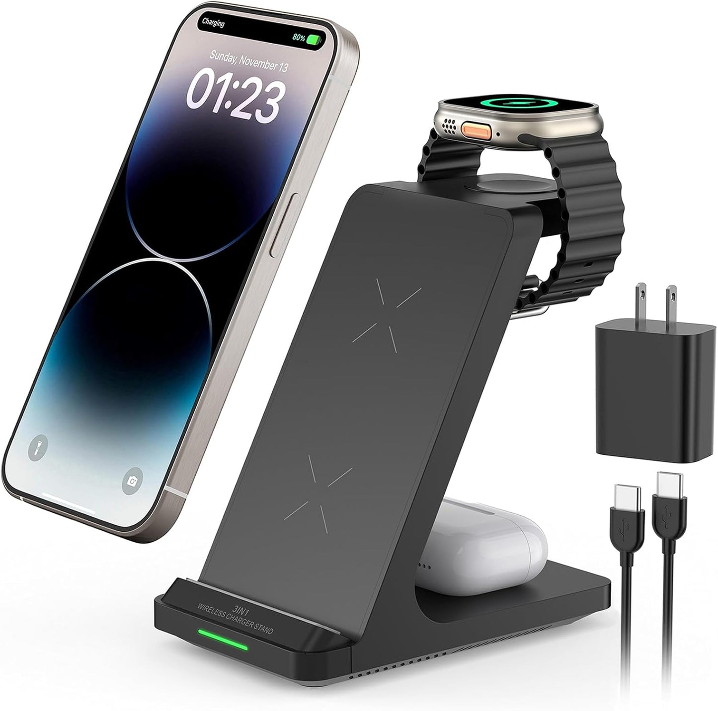 3-in-1 Fast Wireless Charger Stand for Apple Devices - AUKUSE