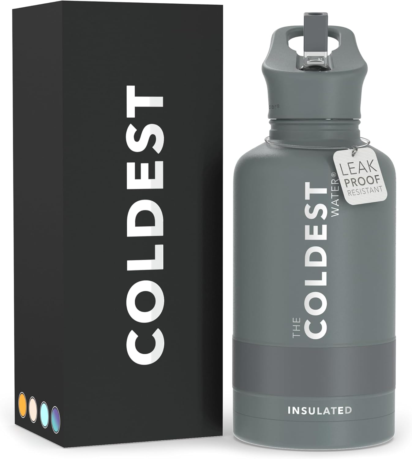 Coldest Insulated Water Bottle with Straw Lid - 64 oz Gun Metal