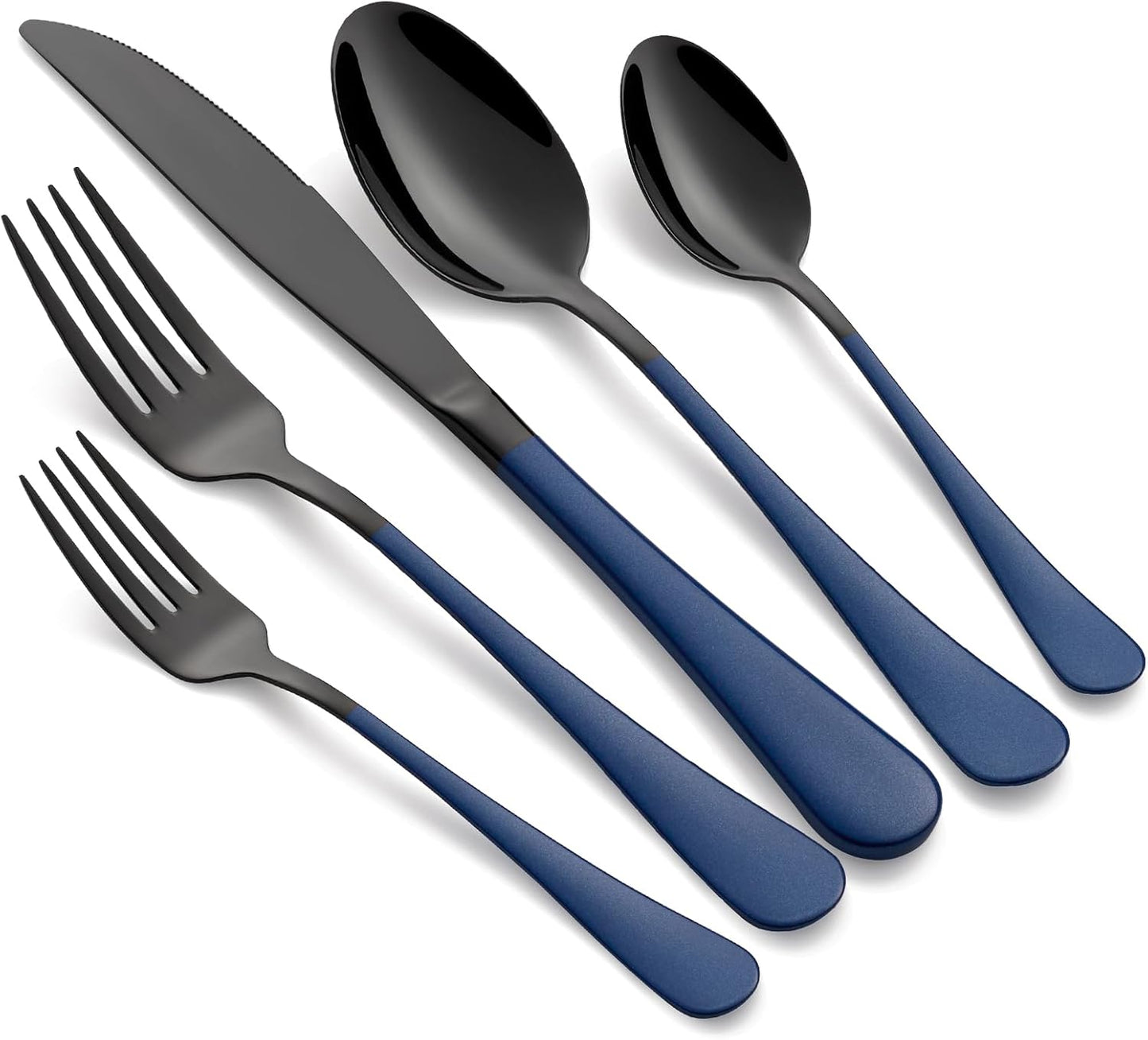 20-Piece Black Silverware Set with Sapphire Blue Handles