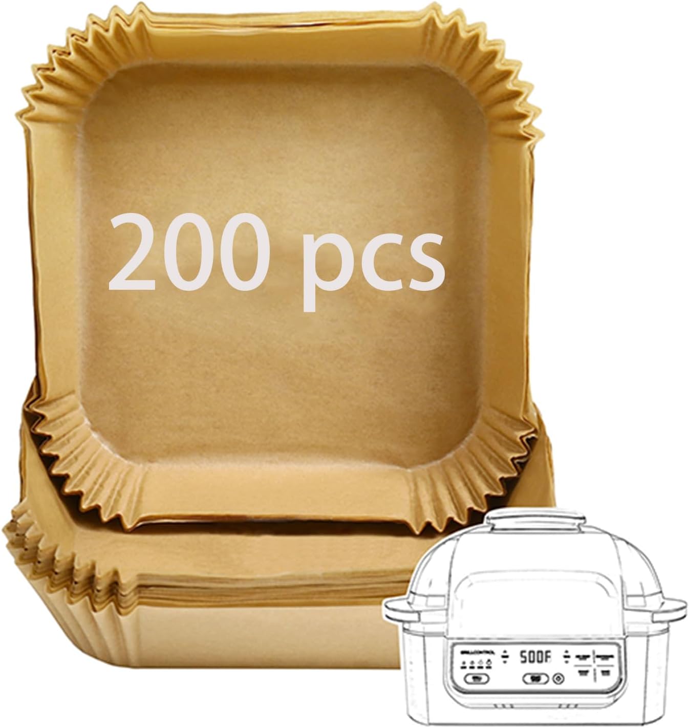 200ct Disposable Air Fryer Liners - Non-Stick Parchment Paper for Easy Clean-Up