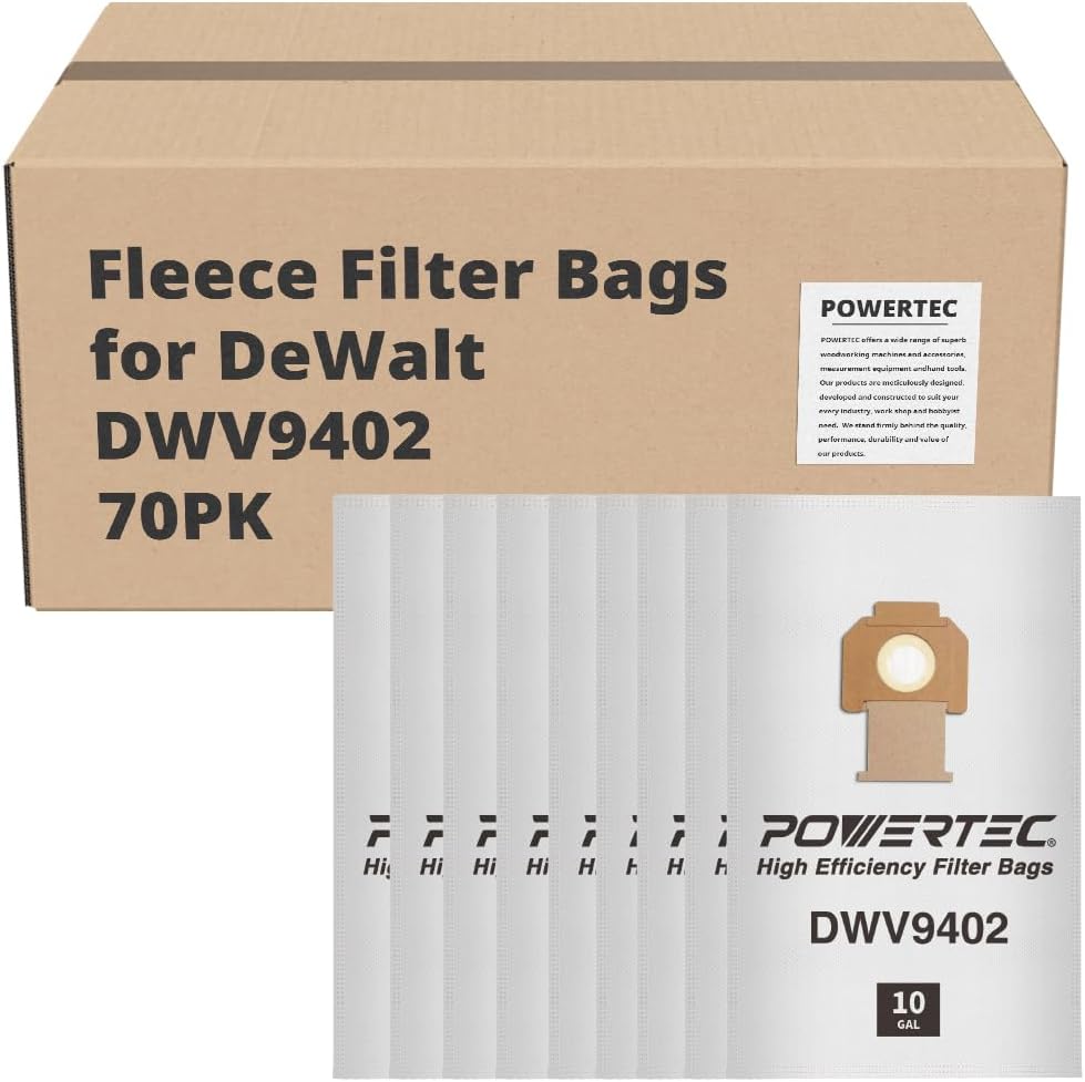 POWERTEC DWV9402 Fleece Bags for Dewalt Dust Extractors 70PK