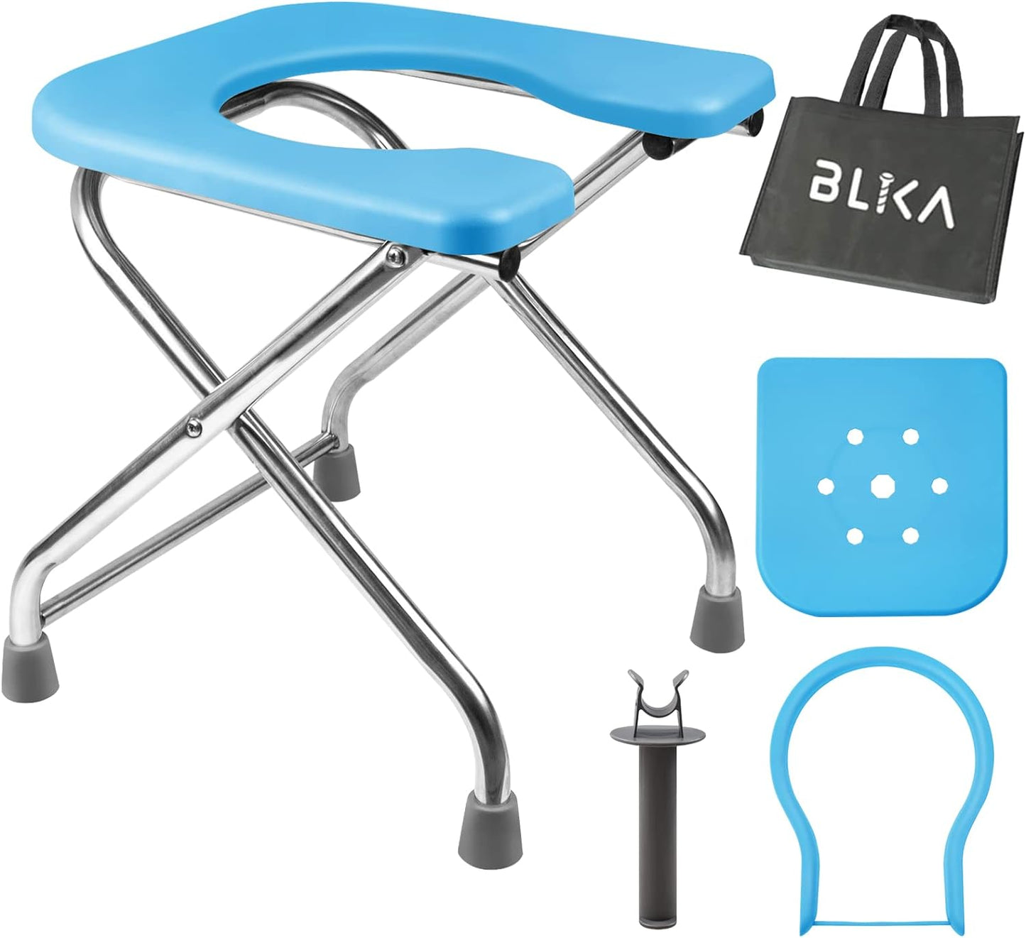 BLIKA XL Portable Toilet: 400LBS Capacity, Stainless Steel, Folding for Travel