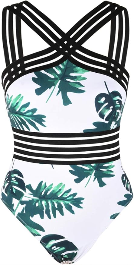 Hilor Women's One Piece Swimwear Front Crossover Monokinis