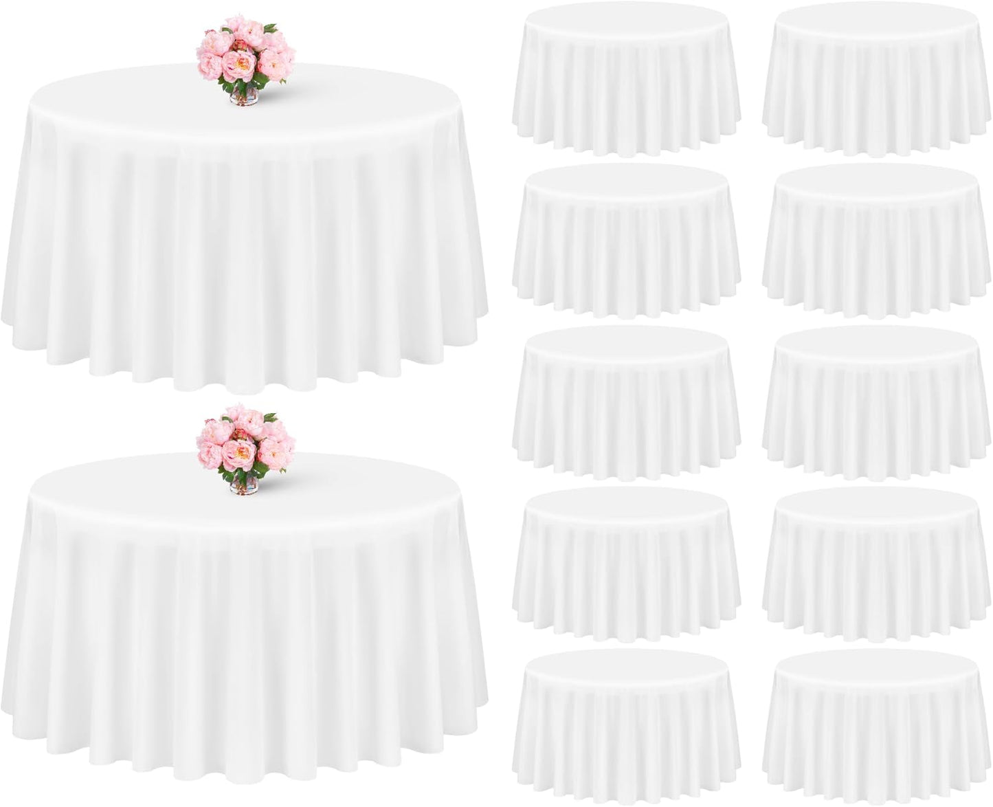 Showgeous 12 Pack White Round Tablecloths for Elegant Events