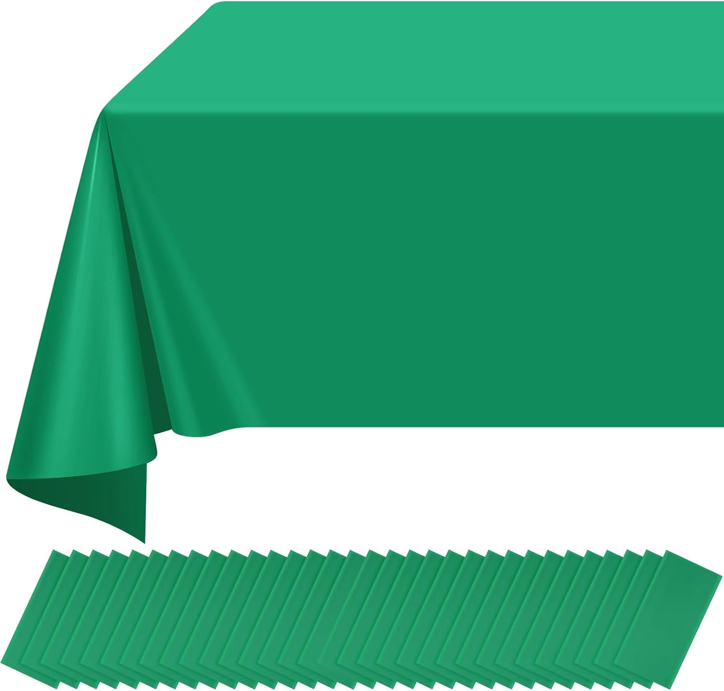 32 Pack Green Plastic Tablecloths for Rectangle Tables