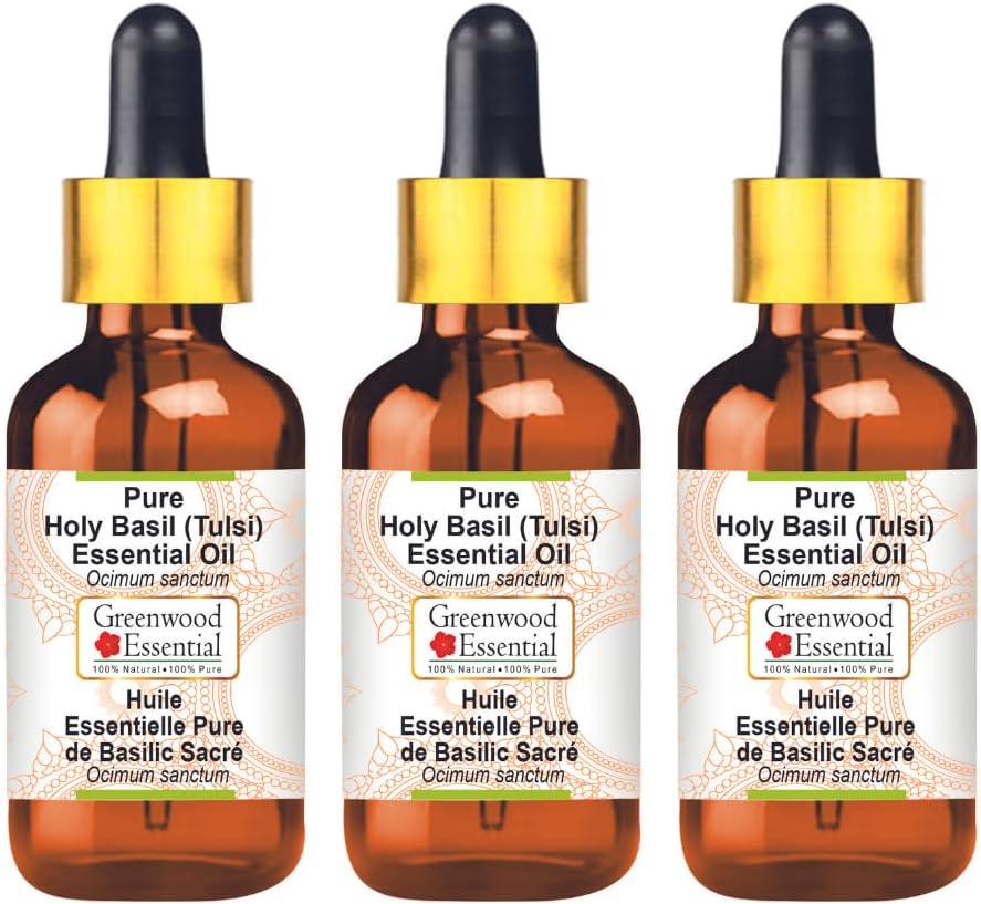 Pure Holy Basil Essential Oil for Skin and Hair Care - 3 Pack