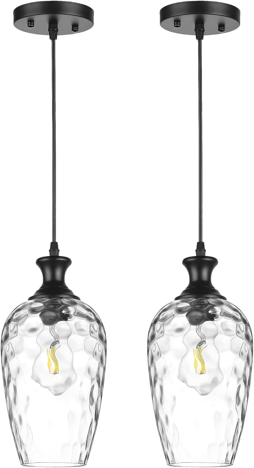 Hand-Blown Glass Pendant Lights for Kitchen Island 2 Pack