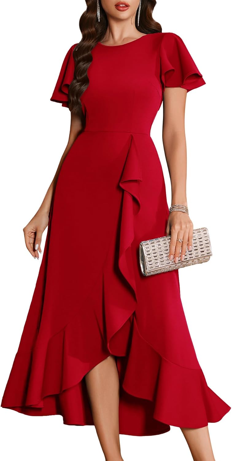 BeryLove Women Formal Party Dress with Flutter Sleeves