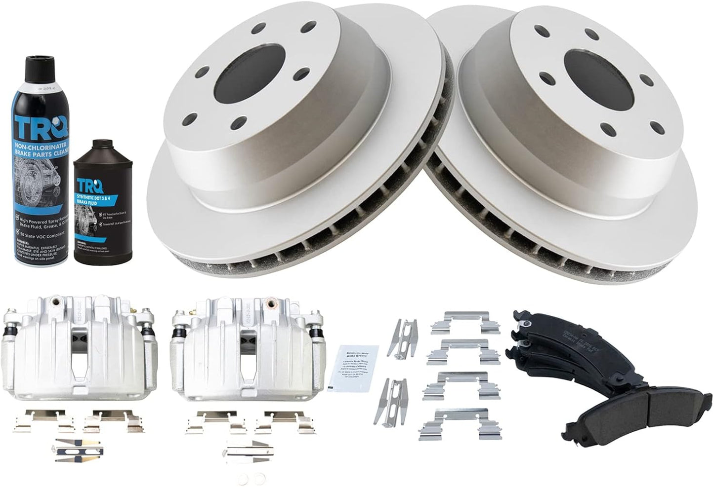 TRQ Rear Brake Coated Rotor Kit with Premium Ceramic Pads