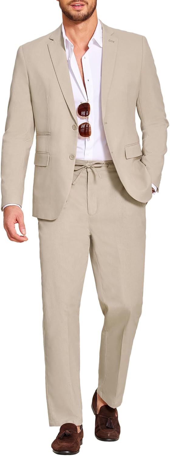 COOFANDY Men's 2 Piece Linen Suit Set for Casual Elegance