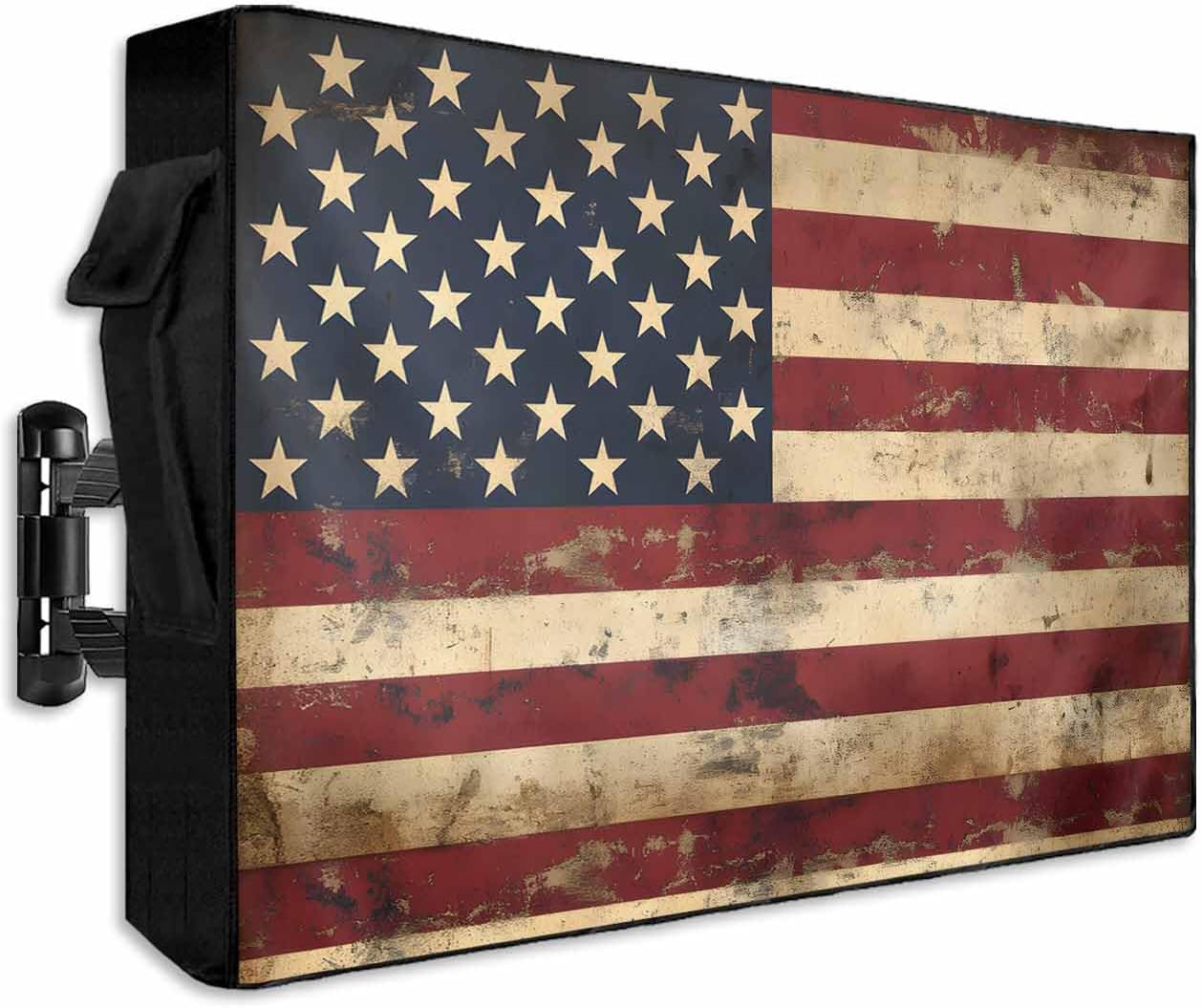 Retro American Flag Outdoor TV Cover for 52 to 55 Inch TVs
