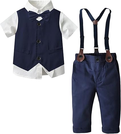 SANGTREE Boys Gentleman Outfits Suit Set with Detachable Suspenders