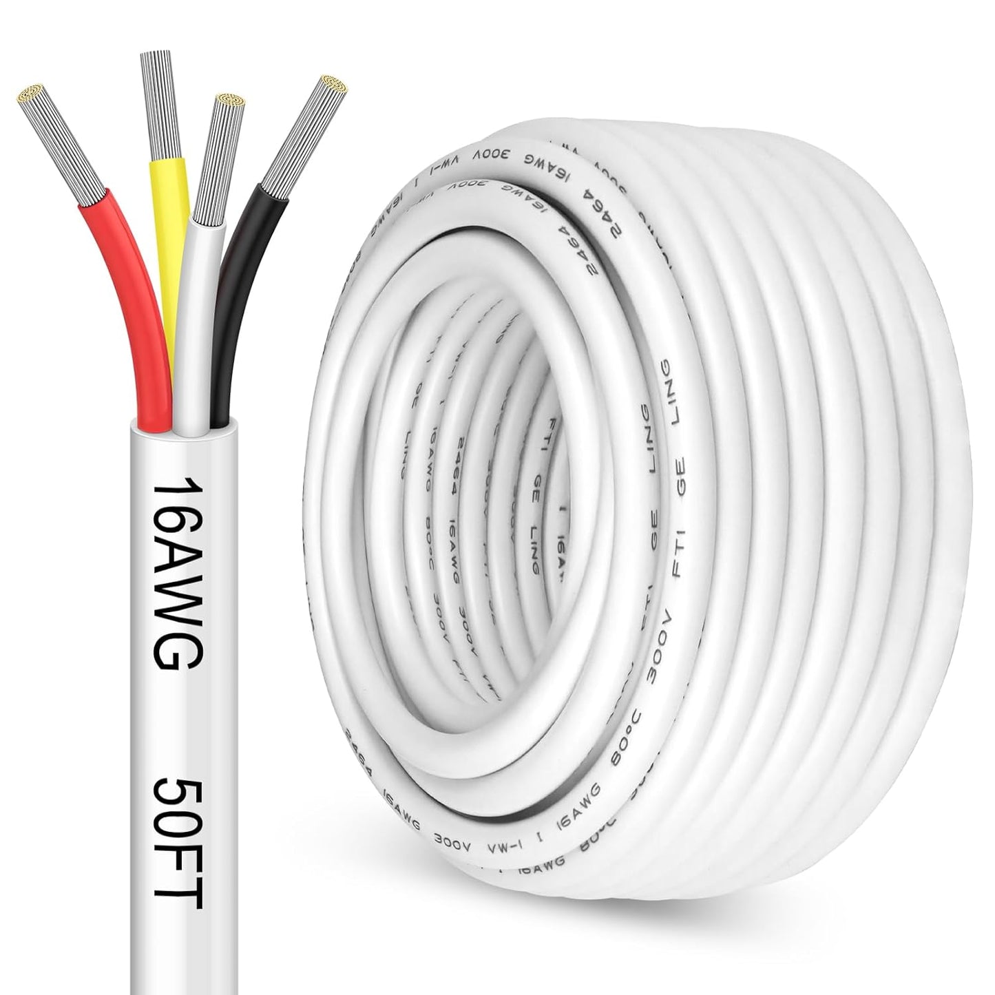 50FT 16 Gauge 4 Conductor Electrical Wire for LED Lighting