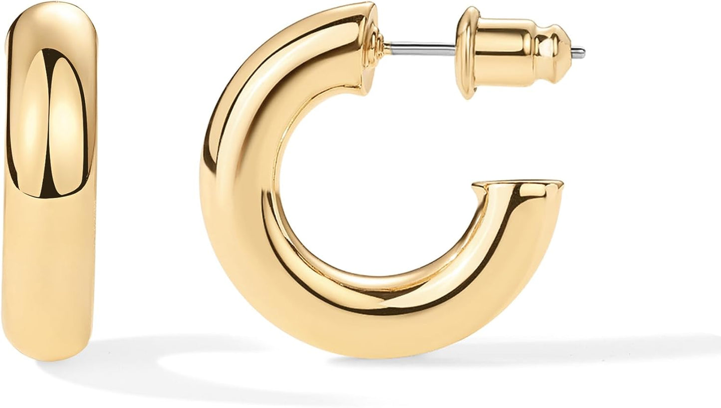 PAVOI 14K Gold Plated Chunky Open Hoops for Women Stylish